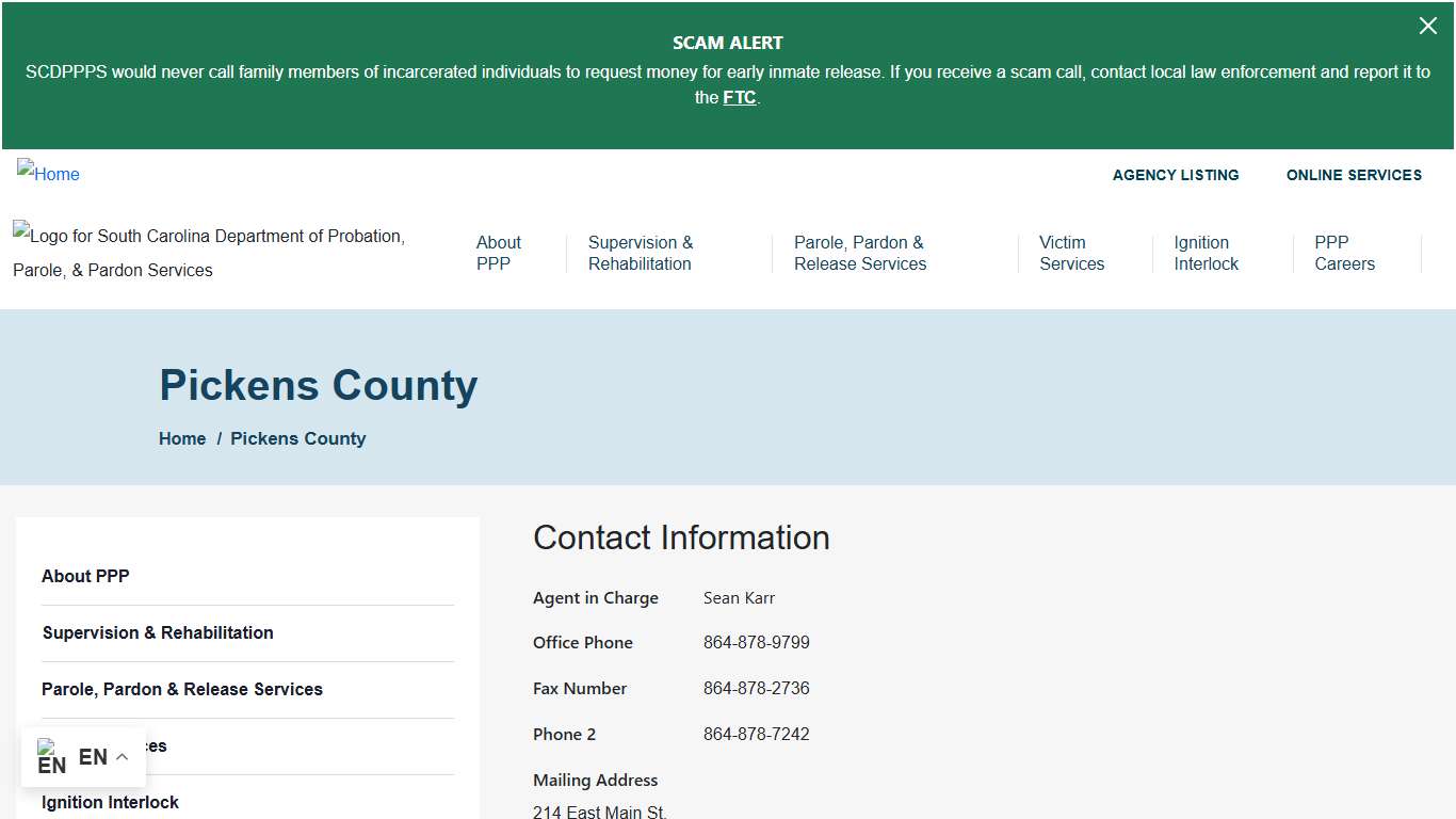 Pickens County | South Carolina Department of Probation, Parole and Pardon Services